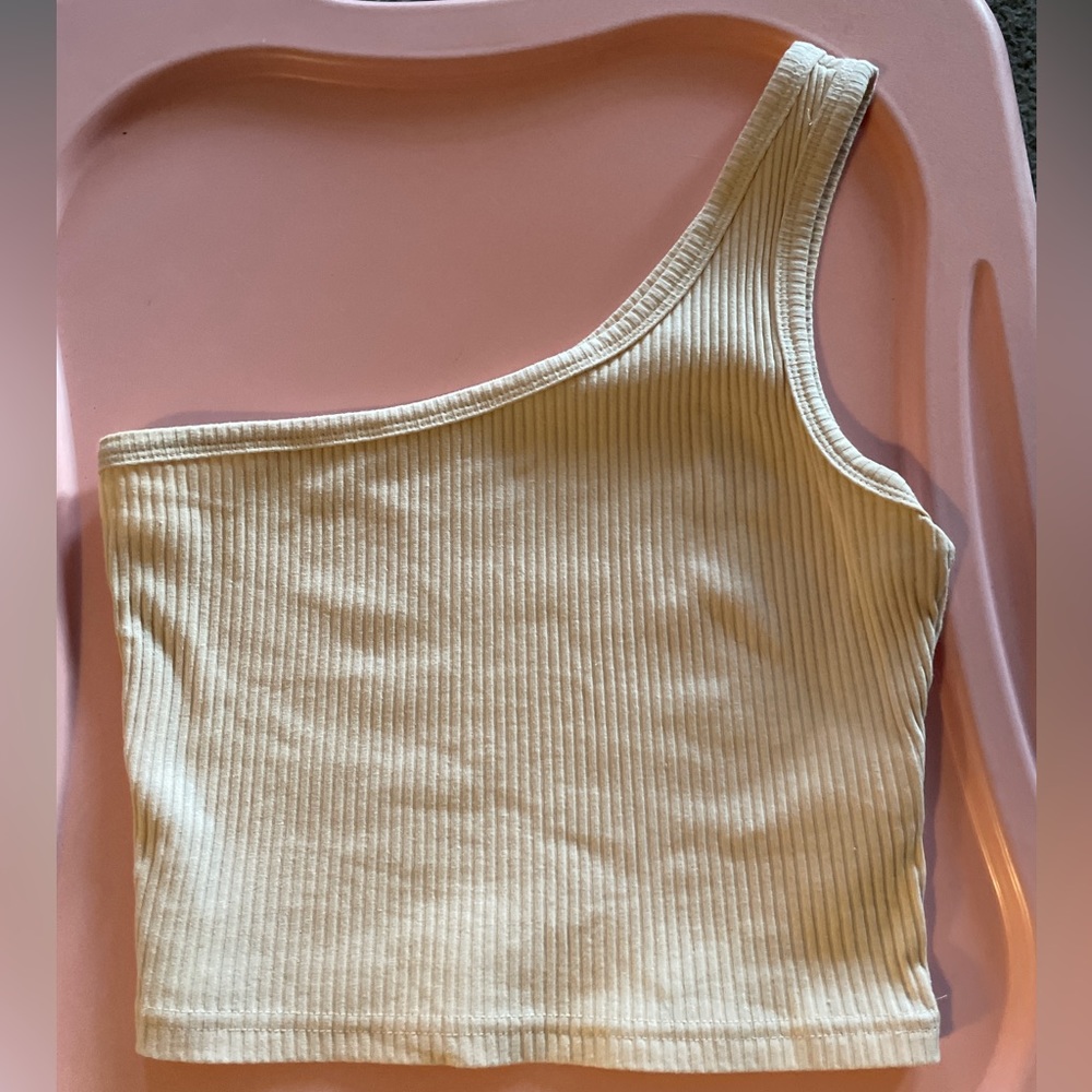 Beige one shoulder crop top in XS